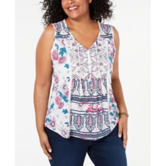 NWT STYLE & CO White Floral Sleeveless V Neck Top - Picture 5 of 5